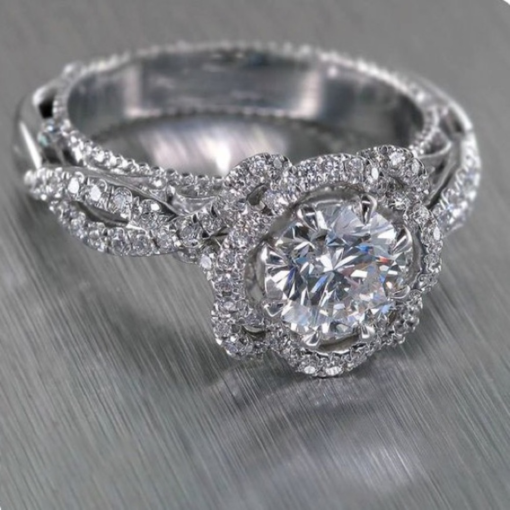 New Women’s 925 Silver Flower Engagement Party Diamond Ring - Picture 5 of 6